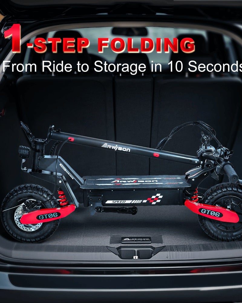 سكوتر كهربائي GT06، سرعة قصوى 55 كم/ساعة ومدى أقصى 65 كم، محرك 1200 واط، نظام تعليق مزدوج، نظام منع الانزلاق TCS، حمولة قصوى 150 كجم، قابل للطي - Image 3